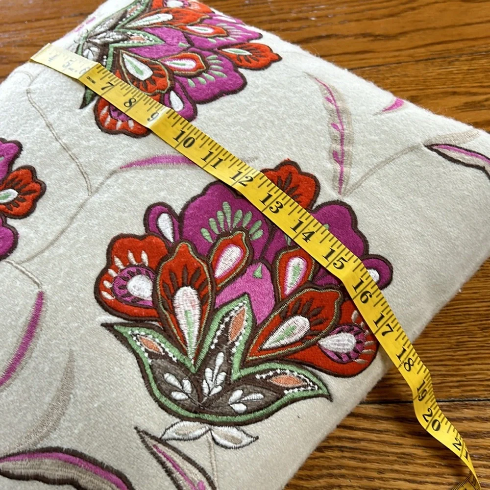 India embroidered 18” square feather pillow.  Excellent used condition.